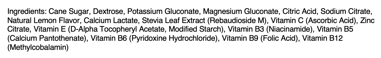 List of ingredients on a product label
